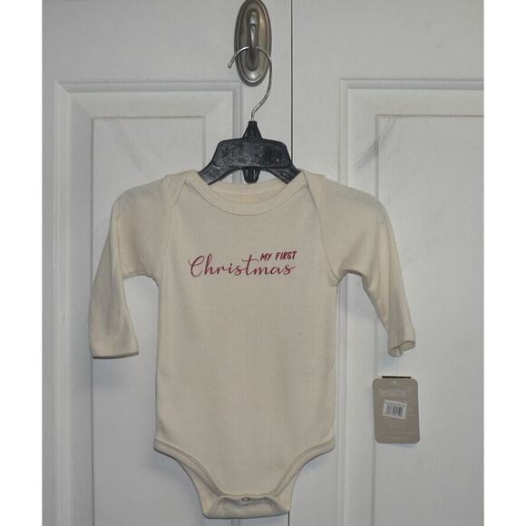 Tenth & Pine My First Christmas Long Sleeve Bodysuit in Natural 0-3M MSRP $29 - Picture 1 of 4